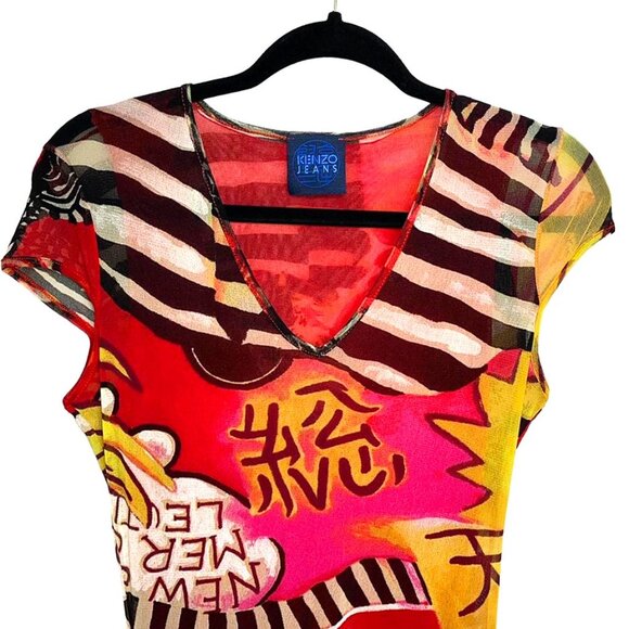 VINTAGE 90's Super Rare Kenzo Jeans Mesh Pop Art Dress - Picture 3 of 7